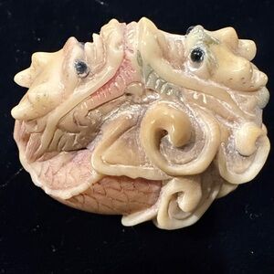 Intricately Carved Faux Ivory Double Dragon Netsuke